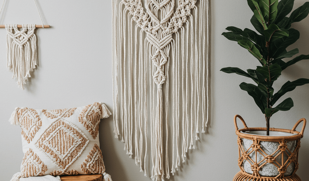 DIY macrame boho wall hanging, plant hanger, or home decor. Gorgeous handmade fiber art project.