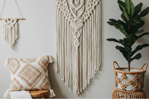 DIY macrame boho wall hanging, plant hanger, or home decor. Gorgeous handmade fiber art project.