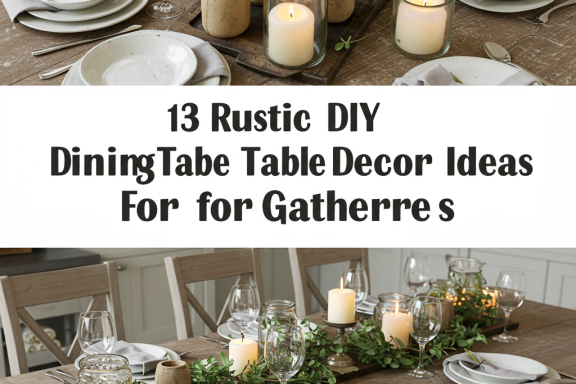 Rustic DIY dining table decor ideas for gatherings. Farmhouse centerpiece, charming place settings.