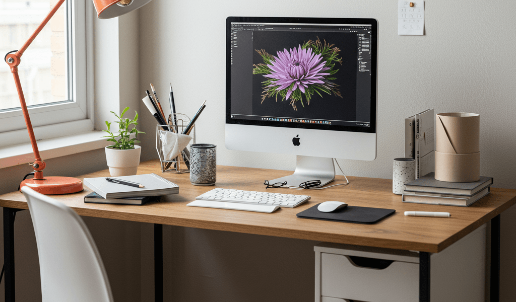 DIY home office setup: stylish, productive & comfortable workspace. Ergonomic desk, creative decor.