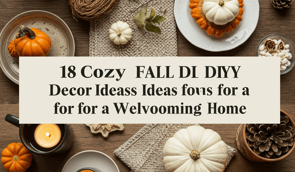 Cozy fall DIY home decor: pumpkins, warm lighting, rustic accents.